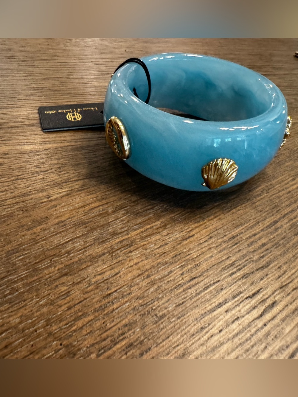 NWT House Of Harlow - Gold Charm Aqua Blue Resin Bangle Bracelet - Picture 2 of 3